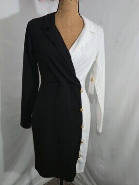 Almost Famous Black and White Dress with Gold Buttons
